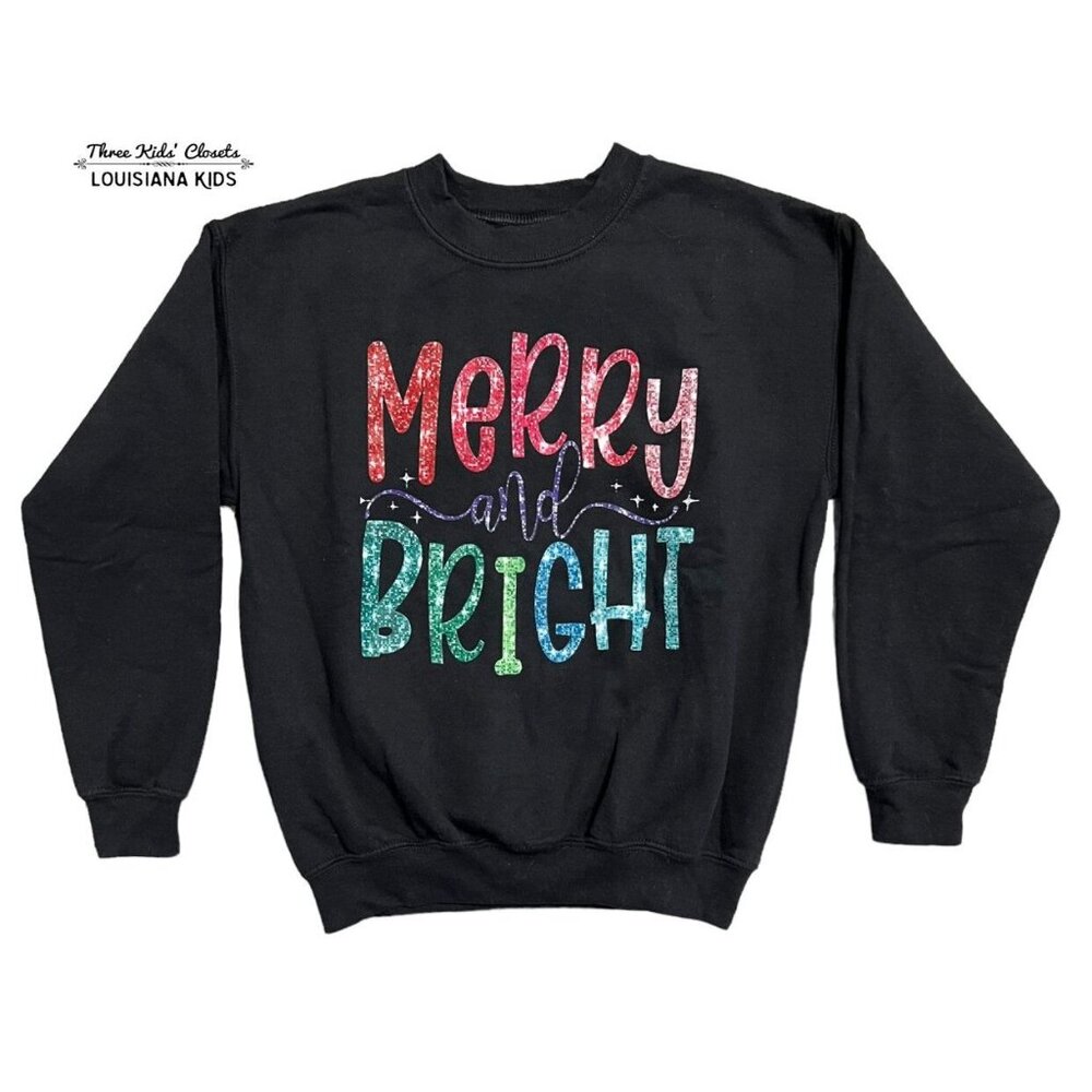 Small Shop Youth M Merry and Bright Christmas Holiday Sweatshirt